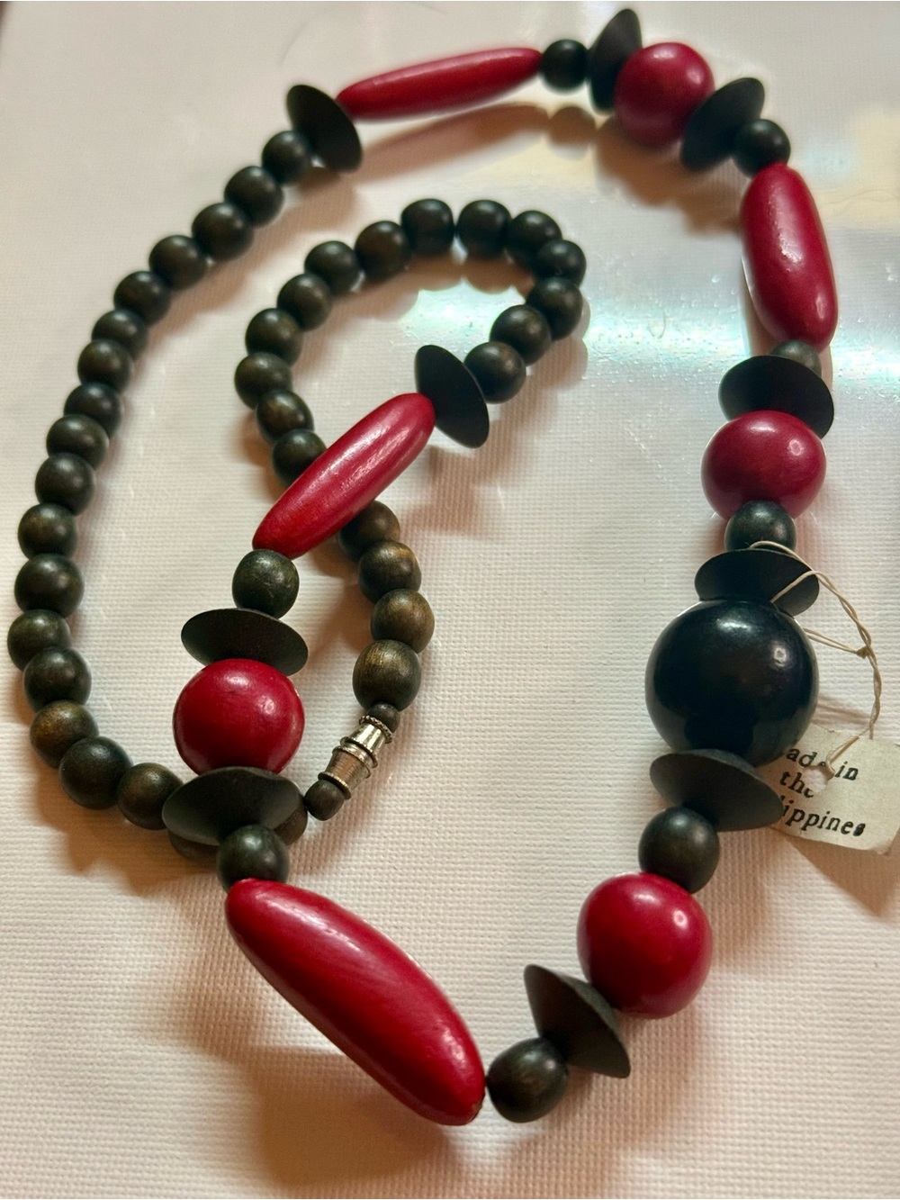 Red and Dark Brown Beaded Necklace - Women's Statement Jewelry